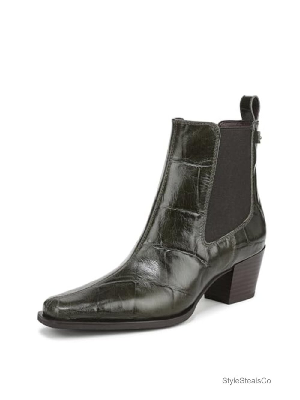 Leather Ankle Bootie Snip Toe Block Heel Slip-On Western Boot